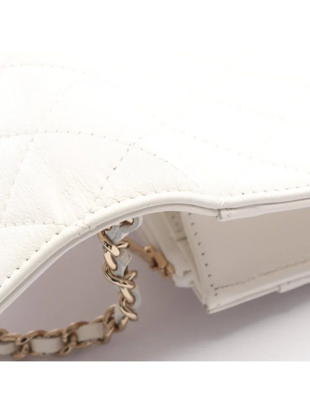 Chanel Shoulder Bag Quilted White Leather Chain Wallet